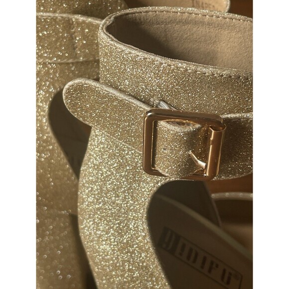 Idifu Sparkly Gold Chunky 4" Heels Ankle Strap Size 8.5 Prom Wedding Fun Formal - Picture 5 of 14